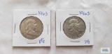 (2) 1963 Franklin half dollars