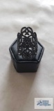 Black colored sparkly stone ring, marked 925