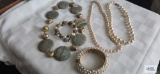 Heavy stone necklace, pearl like necklaces, bracelets