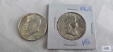 1963-D Franklin half dollar and 1964 Kennedy half dollar