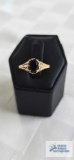 Gold colored antique black stone ring, marked 10K, 1.8 G, size 6.5
