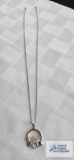 Silver colored Claddagh pendant on silver colored chain, both marked 925, needs clasp, 5.7 G