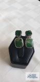 Silver colored green stone (jade) earrings, marked LNT 925, approximately 9.5 G