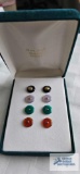 Gold colored earrings marked 14K with interchangeable genuine stones