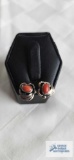 Silver colored earrings with orange stone, marked R. P., 2.5 G