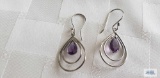 Silver colored purple stone dangle earrings, no markings found, approximately 4.3 G