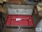 Metal toolbox with red tray insert