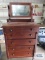 Oak chest of drawers with round dovetail drawers and mirror