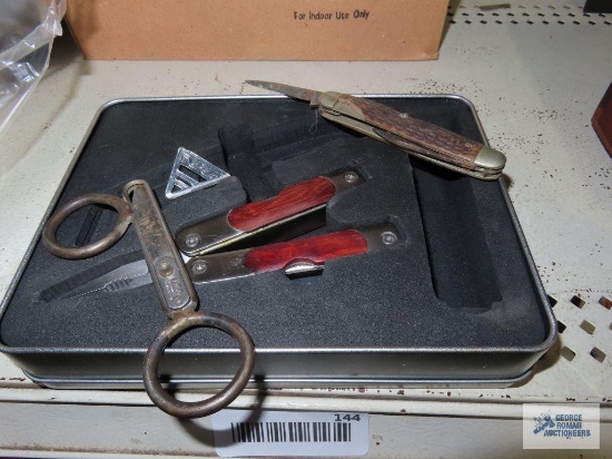 Vintage utility knife, vintage case knife parts and partial Sheffield gift set with multi-tool and