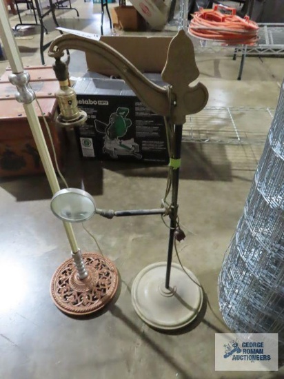 Antique magnifying lamp and metal floor lamp