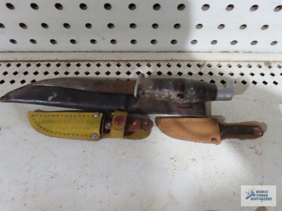 Lincoln's boyhood home miniature knife with sheath, handle is broken. Other small knife with sheath