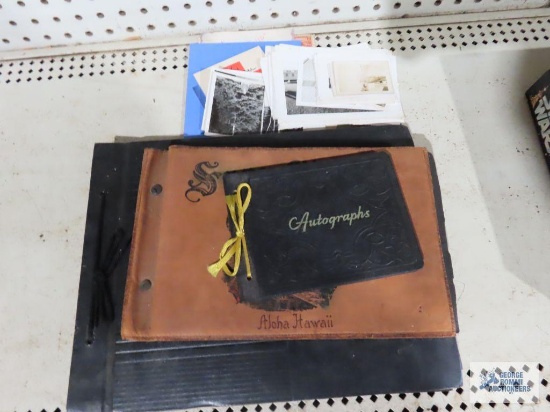 Antique autograph book, Snapshots Aloha Hawaii book with photographs, and large photograph book with