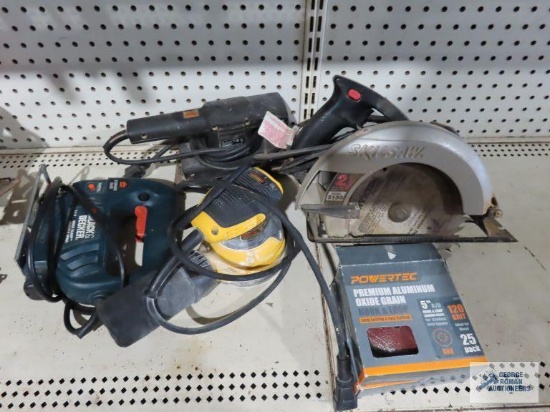 Skil circular saw, DeWalt palm sander, Black & Decker sander and Black & Decker jigsaw