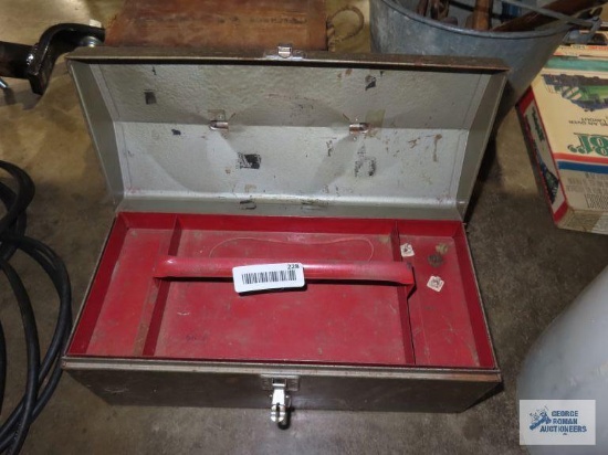 Metal toolbox with red tray insert