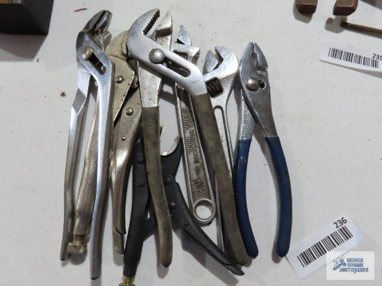 Variety of pliers, Crescent wrench, and vise grips