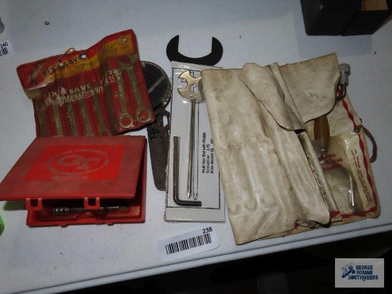 Miniature wrench set, Oxwall 21 piece 7 and 1 tool set, Homecraft tool set, etc