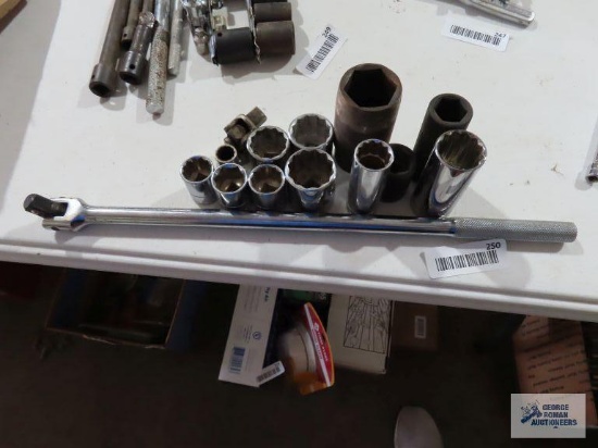 Great Neck 1/2" breaker bar, 1/2" deep well impact sockets, swivel, Master Mechanics SAE sockets and