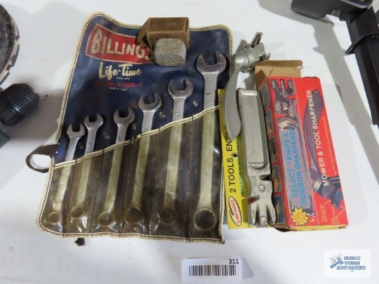 Billings SAE wrench set with case and knife sharpener