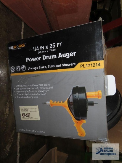 The Works 1/4" by 25' Power Drum auger with box