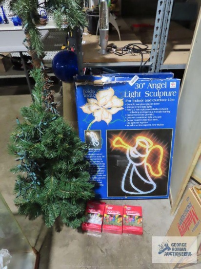 30" Angel and snowman light sculptures and outdoor mini lights