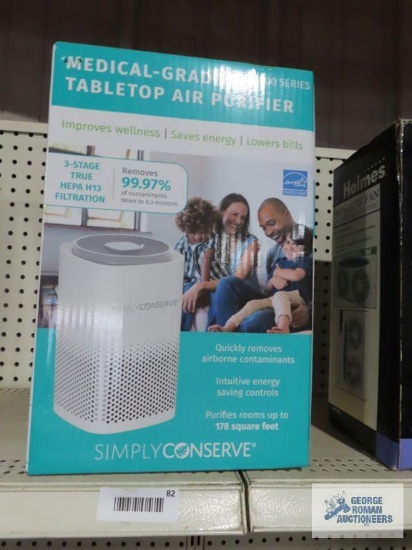 Medical-grade tabletop air purifier in box