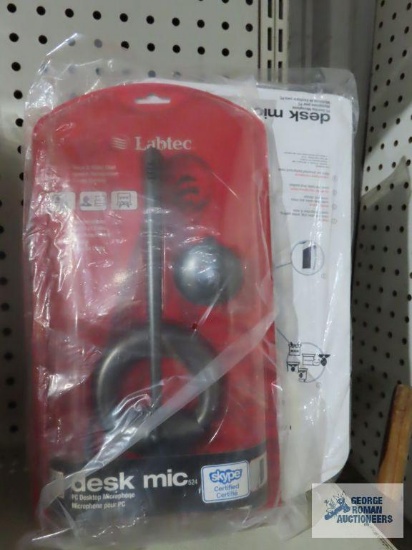 Four Labtec desk microphones
