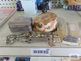 1957 Chevrolet advertising bottle opener, Gillette vintage razor with case, antique soap holder,