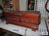 Antique hand carved jewelry box with mirrored inside