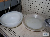 Fire King mixing bowls, Fire King glass baking dish and Pyrex glass baking dish
