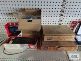 Sharp digital clock, AT&T telephone set, retro battery charger, Wen model 199 soldering gun in box