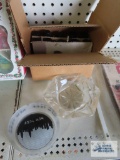 New York advertising ashtray, glass ashtray and small glass containers
