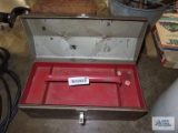Metal toolbox with red tray insert