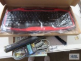 Keyboard, indoor extension cord, and umbrella
