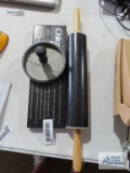 Rolling pin, burger press, and Chicago Cutlery knife set