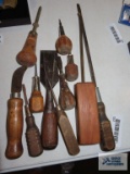 Antique chisel, screwdrivers, carpet tool, etc