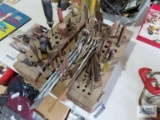 Drill bits, nail sets, chisels, and homemade wooden holders