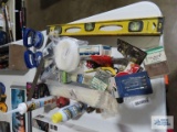 Pittsburgh level, square, zip ties, hardware, graphite dry lubricant, gorilla caulking, etc