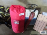 Queen sheet set new in package, Marlboro sleeping bag and vintage umbrella