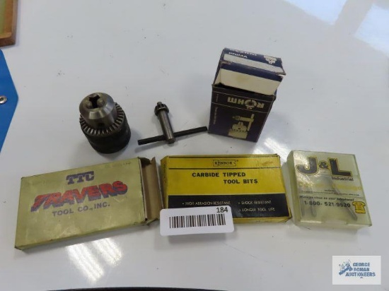 Carbide tipped tool bits and 1/16" to 1/2" chuck with key