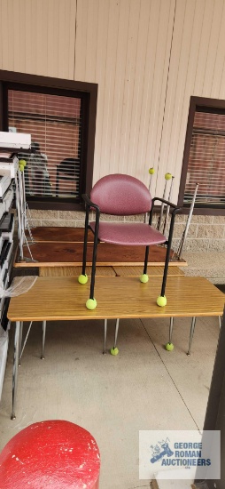 Five formica top tables and padded armchair. 59-1/2" by 23-1/2".