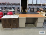5' x 2' Knee-hole desk and two legal size wooden file bases