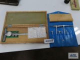 Telescoping gauge set, not complete. Kanon caliper in wooden case.