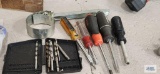 Screwdrivers, drill bits, easy outs, and oil filter wrench