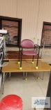 Five formica top tables and padded armchair. 59-1/2