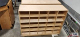 Pair of Childcraft maple roll about shoe holders. 4' long by 14