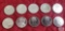 (5) 1969, (3) 1871-1971, and (2) 1873-1973 Canadian $1 coins, uncirculated.