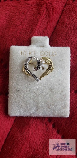 Two tone heart shape pendant, marked 10K