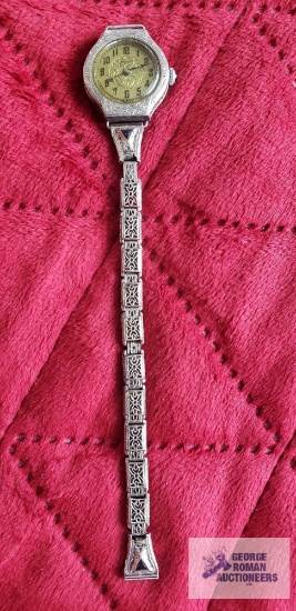Riedo watch with bluestone in stem, band is marked 18K gold filled