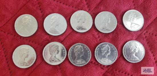 (10) 1968 Canadian $1 coins, uncirculated.