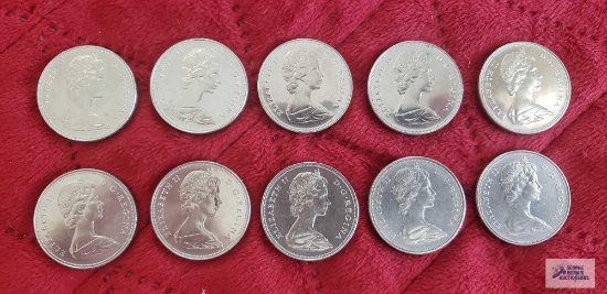 (10) 1968 Canadian $1 coins, uncirculated.
